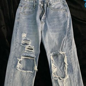 SHIEN wide flair ripped jeans